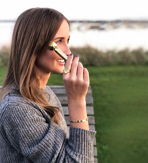 Øjenmassage Pen - Rosa kvarts - sølv look