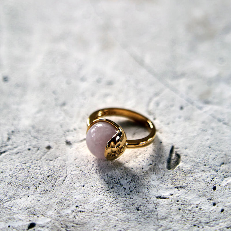 TRO Ring forgyldt - Rosa Kvarts